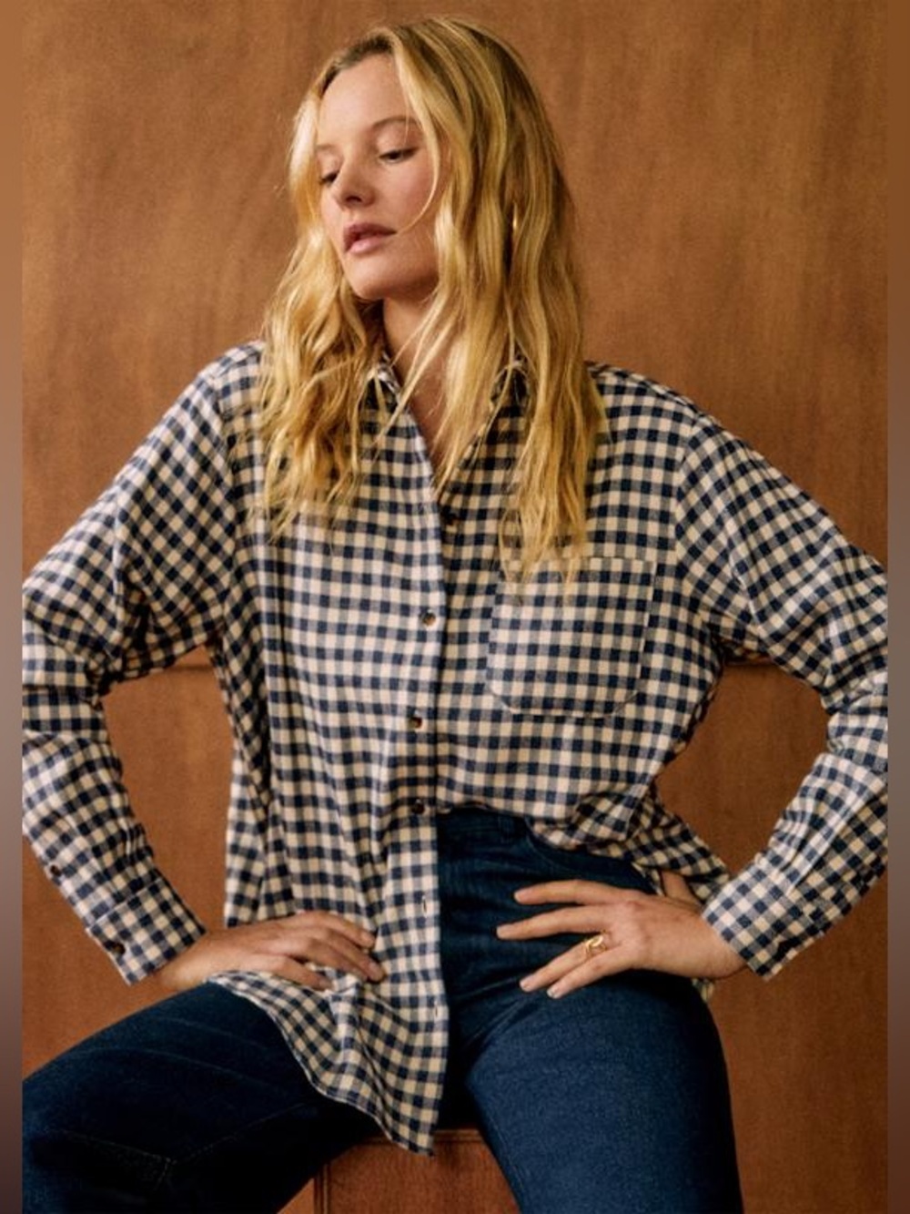 Sezane Blue Ecru checkered oversize Max shirt Button-Down organic Cotton
